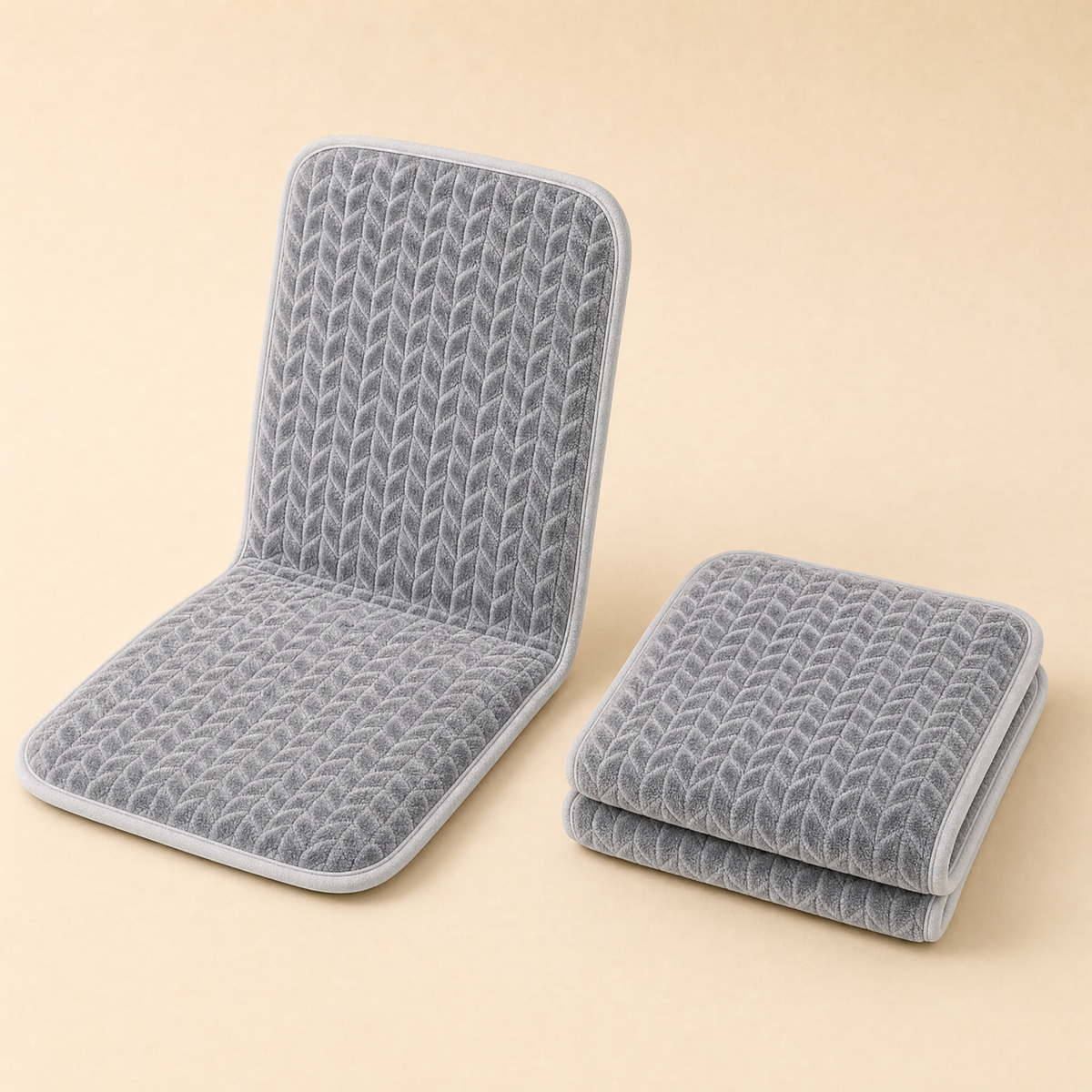 WarmCast heated seat pad unfolded and folded flat